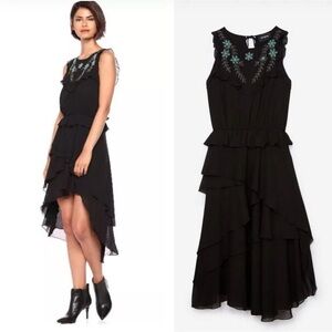 Thekooples paris black embellished neck sleeveless ruffle hi low dress 4